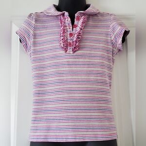 2/$10 - Girl's Short Sleeve Pinstripe Top With Ruffle Details